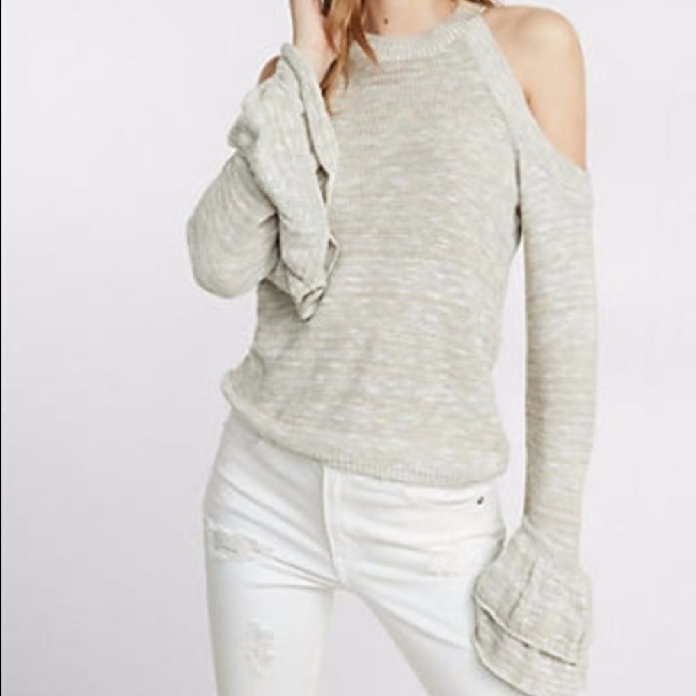 EXPRESS High neck cold shoulder layered ruffle cuffs